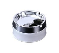 FOVAOK Posacenere rotondo antivento in acciaio inox con coperchio girevole a 360°, per casa, ufficio, soggiorno, decorazione da uomo (bianco)