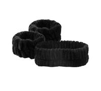 FOVAOK Set di 3 fasce per il lavaggio del viso in flanella, 12 colori, antiscivolo, assorbenti, unisex, per trucco viso, spa, yoga, supporto da polso (nero)