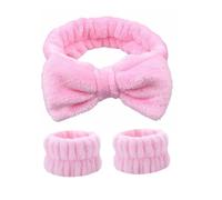 FOVAOK Set di braccialetti per il lavaggio del viso, fascia per spa, trucco, cura della pelle, fasce da polso per lavare il viso (rosa)