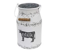 Fovasen Grande lattiera in metallo zincato con manico in legno, vaso rustico bianco da fattoria, supporto per fiori decorativo primitivo per la casa, decorazione da tavolo per matrimoni, centrotavola,