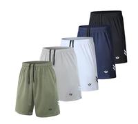 Fovdtaa, Confezione da 5 pantaloncini sportivi da uomo con tasche ed elastico in vita, pantaloncini da allenamento e da corsa ad asciugatura rapida, XL
