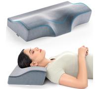 FOVERA Cuscino cervicale in memory foam | 2 anni di garanzia | Cuscino ortopedico di sostegno per il collo per dormire, dolore al collo e alle spalle, doppia altezza (20 x 12 x 4 pollici