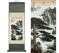 FOVNOT Asiatico Decorazione Parete，Pittura Cinese Quadro Verticale Arazzo da Parete，Bellissimo Seta Pergamene Quadri Verticali Lunghi Usato per Decorazioni Parete Camera da Letto