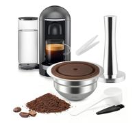 FOVNOT Capsula di Caffè Riutilizzabile in Acciaio Inox, 80mL Capsula Ricaricabile con Coperchi in Silicone Alimentare e 41mm Tamper Compatibile con Ve-tuo Plus/Pop/Next