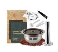 FOVNOT Capsula di Caffè Riutilizzabile in Acciaio Inox per Nes-resso Ve-tuo, 80mL Capsula Ricaricabile con Coperchi in Silicone Alimentare e 41mm Tamper Compatibile con Macchine Ve-tuo Plus/Pop/Next