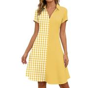 Foweknow Abito a tunica da donna, a maniche corte, alla moda, per il tempo libero, elegante, linea a righe, leggero e arioso, estivo, vintage, basic per attività all'aria aperta, giallo., XL