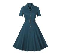 Foweknow Abito da cocktail da donna, rockabilly, a quadri, anni '50, vintage, per feste, da sera, con scollo a V, maniche a 3/4, linea ad A, elegante, verde chiaro, XL