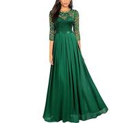 Foweknow Abito da sera da donna, scollo rotondo, in pizzo, lungo, linea A, elegante, da ballo, da sposa, con maniche a 3/4, per feste hawaiani, casual, per il tempo libero, verde, S