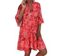 Foweknow Abito estivo da donna, lunghezza al ginocchio, elegante, bohémien, abito da spiaggia, corto, estivo, a tunica, leggero, alla moda, per il tempo libero, con gradini, Colore: rosso, L