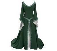 Foweknow Abito medievale da donna rinascimentale vittoriano, tradizionale, vintage, maxi abito per donne, carnevale, cosplay, Halloween, costume a V, scollo a V, abito da cocktail, verde, L