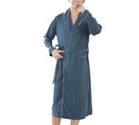 Foweknow Accappatoio da Uomo in Cotone Pigiama Leggero a Maniche Lunghe Accappatoio a Maniche Lunghe Pigiama da Uomo a Righe Verticali Semplicità Camicia da Notte Casacca Pigiama, Blu marino, XL