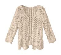 Foweknow Boleros Per Donna Manica 3/4 Cardigan Corto Elegante Floreale Pizzo Camicetta Estate all'Uncinetto Anteriore Aperto V Scollo Festival Bolero Giacca Donna Summer Cardigan, beige., Taglia unica