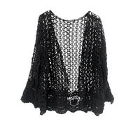 Foweknow Boleros Per Donna Manica 3/4 Cardigan Corto Elegante Floreale Pizzo Camicetta Estate all'Uncinetto Anteriore Aperto V Scollo Festival Bolero Giacca Donna Summer Cardigan, Nero , Taglia unica