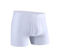 Foweknow Boxer da uomo, in cotone, comodi e morbidi, in tinta unita, traspiranti, comodi, basici, retrò, sexy, 01 bianco, L