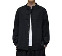 Foweknow Camicia a maniche lunghe da uomo stile cinese tradizionale arti marziali Kung Fu Tai Chi Tang Suit Uniform Manica Lunga Regular Fit Button-Down Fisherman Shirt tinta unita colletto alto