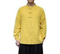 Foweknow Camicia a maniche lunghe da uomo stile cinese tradizionale arti marziali Kung Fu Tai Chi Tang Suit Uniform Manica Lunga Regular Fit Button-Down Fisherman Shirt tinta unita colletto alto