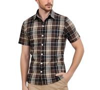 Foweknow Camicia da uomo a maniche corte scozzese casual scozzese collo alto camicia spiaggia pescatore camicia estate camicia base hawaiana camicia uomo top uomo manica corta camicie casual, caffè, S