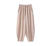 Foweknow Chino - Pantaloni da uomo in cotone e lino, con gamba larga, elasticizzati, in vita morbida, per il tempo libero, per il lavoro, per la spiaggia, per lo yoga, cachi, 7XL
