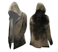 Foweknow Costume da vichingo, da uomo, lunghezza media, con cappuccio, mito nordico, stampa 3D, cardigan con cappuccio, per cosplay, mantelle, cardigan, hipster lungo, giacca da motociclista, cachi