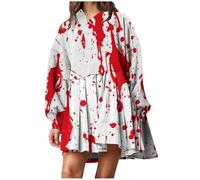 Foweknow Costume di Halloween, da donna, con motivo di schizzi di sangue, spaventoso, sanguinoso, maglione horror casual, da cocktail, con stampa sanguinosa, abbigliamento medievale, stampa floreale