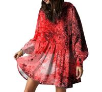 Foweknow Costume di Halloween, da donna, con motivo di schizzi di sangue, spaventoso, sanguinoso, maglione horror casual, da cocktail, con stampa sanguinosa, abbigliamento medievale, stampa floreale
