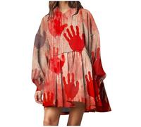 Foweknow Costume di Halloween, da donna, con motivo di schizzi di sangue, spaventoso, sanguinoso, maglione horror casual, da cocktail, con stampa sanguinosa, abbigliamento medievale, stampa floreale