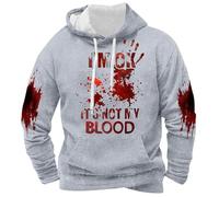 Foweknow Felpa con cappuccio da uomo I'm Ok It's Not My Blood Hoodies per uomo, Halloween, con stampa sangue, maglione casual, a maniche lunghe, con cappuccio e coulisse, grigio., 4XL