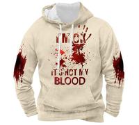 Foweknow Felpa con cappuccio da uomo I'm Ok It's Not My Blood Hoodies per uomo, Halloween, con stampa sangue, maglione casual, a maniche lunghe, con cappuccio e coulisse, cachi, XL
