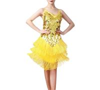 Foweknow Gatsby - Abito da donna anni '20, con paillette, con scollo a V, con spalline sottili, in latino, per ballo, per carnevale, per feste, giallo., Taglia unica
