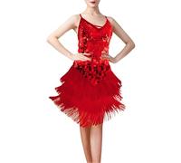 Foweknow Gatsby - Abito da donna anni '20, con paillette, con scollo a V, con spalline sottili, in latino, per ballo, per carnevale, per feste, Colore: rosso, Taglia unica