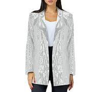 Foweknow Giacca da donna con brillantini, con paillette, elegante giacca corta anni '70, abbigliamento da discoteca, abbigliamento festivo, bolero top party club cardigan outwear cardigan, argento,