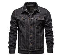 Foweknow Giacca di jeans da uomo basic jeans giacca con colletto alto, giacca da mezza stagione, vintage, da uomo, primavera, autunno, taglie grandi, in denim, con tasche, alla moda, per il tempo