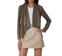 Foweknow Giacche da donna, open front, in finta pelle scamosciata, per le mezze stagioni, elegante, per l'autunno, con orlo irregolare, a maniche lunghe, tinta unita, da donna, cachi, L