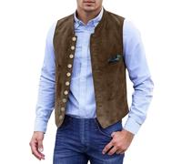 Foweknow Gilet per costume tradizionale bavarese, da uomo, senza maniche, con colletto alto, elegante, vintage, slim fit, costume tradizionale bavarese, Oktoberfest, caffè, L