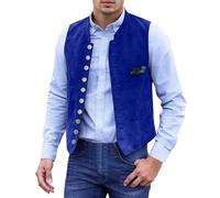 Foweknow Gilet per costume tradizionale bavarese, da uomo, senza maniche, con colletto alto, elegante, vintage, slim fit, costume tradizionale bavarese, Oktoberfest, Blu, L