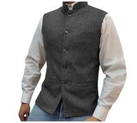 Foweknow - Giubbotto in loden per uomo, senza maniche, per costume tradizionale, con colletto alla coreana, sportivo, ideale per matrimoni e cerimonie, elegante, in lana, giacca per la transizione