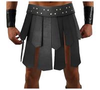 Foweknow Gonna medievale da uomo, in pelle PU, gotica, steampunk, gladiatore, minigonna, look bagnato, cintura in vita, costume da guerriero, Nero , Taglia unica