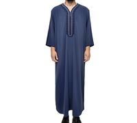 Foweknow Kaftan Uomo Estate Jilbab Uomo Musulmano Robe Ramadan Abbigliamento Preghiera Per Uomo Abbigliamento Islamico Thobe Marocchino Afghano Arabo Maxi Abito, Blu, L
