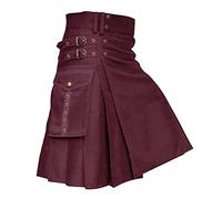 Foweknow Kilt scozzese per uomo Gladiatore Gonna Retro Tradizionale Cervo Scozzese Gonna A Pieghe Irlandese Cavaliere Gotico Medievale Costume Pieghettato Mini Gonna, Colore: rosso, XL