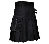 Foweknow Kilt scozzese per uomo Gladiatore Gonna Retro Tradizionale Cervo Scozzese Gonna A Pieghe Irlandese Cavaliere Gotico Medievale Costume Pieghettato Mini Gonna, Nero , M