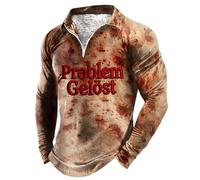 Foweknow Maglietta a maniche lunghe da uomo con problemi di stampa oversize, con schemi di sangue sanguinoso, per Halloween, costume da allenamento, Beige1, L