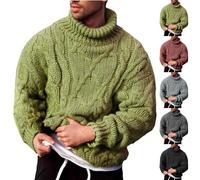 Foweknow Maglione da uomo a maglia con collo alto, motivo a treccia, pullover tinta unita con inserti, maglione invernale a maglia grossa, maglione caldo autunnale, sweater regular fit per il tempo