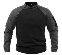 Foweknow Maglione da uomo senza cappuccio, a maniche lunghe, con colletto alto, militare, patchwork, maglione invernale, slim fit, outdoor, a maniche lunghe, calda tattica combat, grigio., M