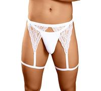 Foweknow Mutande da uomo in pizzo mutandine jockstrap uomo gay biancheria intima sexy trasparente tanga gay sospensione strap lingerie sissy maschile mutande erotiche boxer, bianco, L
