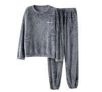 Foweknow Pigiama da uomo in flanella, morbido pile invernale, caldo, a due pezzi, a maniche lunghe, girocollo, da notte, da uomo, spesso, morbido e confortevole, grigio chiaro., 3XL