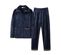Foweknow Pigiama da uomo in pile Teddy, set di pigiama da uomo, caldo, comodo, biancheria da notte alla moda, abbigliamento invernale, 2 pezzi, ispessito, soffice con bottoni