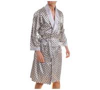 Foweknow Pigiama Uomo Strisce Semplicità Accappatoio Casual Leggero Confortevole Pigiama Alla Moda Casual Loungewear Sleepwear Quotidiano Versatile Lungo Vestaglia Con Tasca, grigio., L