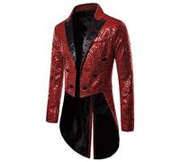 Foweknow Sakko - Giacca da uomo con paillette, slim fit, con frack, stile gotico, steampunk, smoking, per uomini, Halloween, carnevale, feste, travestimento, per cosplay, Colore: rosso, XXL