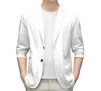 Foweknow Sakko - Giacca da uomo in tinta unita, alla moda, versatile, traspirante, vestibilità normale, business, sottile, taglie grandi, sportiva, con bottoni, bianco, 7XL