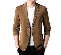 Foweknow Sakko - Giacca da uomo in tinta unita, alla moda, versatile, traspirante, vestibilità normale, business, sottile, taglie grandi, sportiva, con bottoni, cachi, XXL